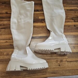 Fashion to Figure Cream Over the Knee Boots